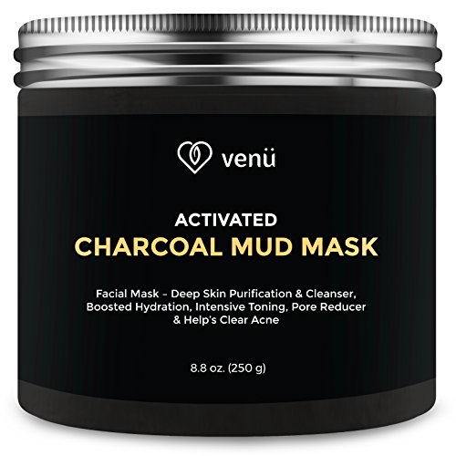 Activated Charcoal Mud Face Mask - All Natural Deep Skin Cleanser and Hydration Booster - Detoxifies and Purifies Face and Body - Acne and Pore Reducer - 8.8oz - By Venu