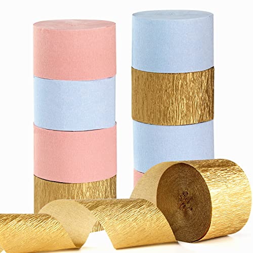 Image of Pink-Blue Gender-Reveal Party-Decorations Streamers - 9 Rolls Wedding Bachelorette Engagement Crepe Tissue Paper Streamer Birthday Baby Bridal Shower Garland Decor Panduola