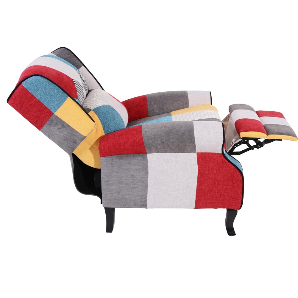 BAKAJI Fauteuil inclinable revêtu et rembourré avec Motif Patchwork, Style de Touche, décoration de Maison, idéal pour Lecture et Repos, Dossier Confortable Ergonomique pour Posture Droite (Marron)