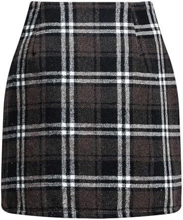 AULKEEP Plaid Skirts for Women Casual High Waist Mini Skirt Wool ...