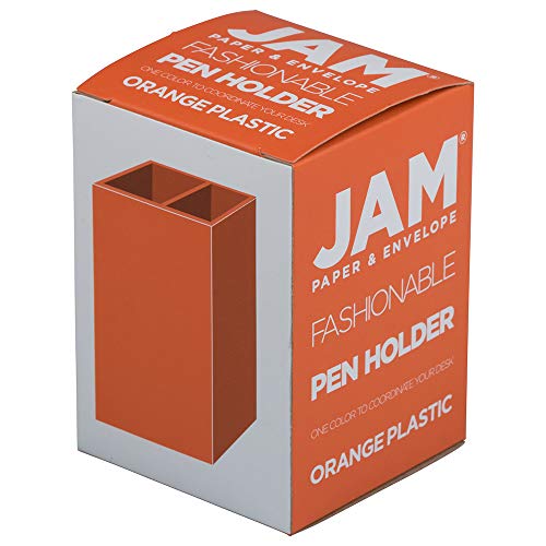 Image of JAM PAPER Plastic Pen Holder - Orange - Desktop Pencil Cup Sold Individually