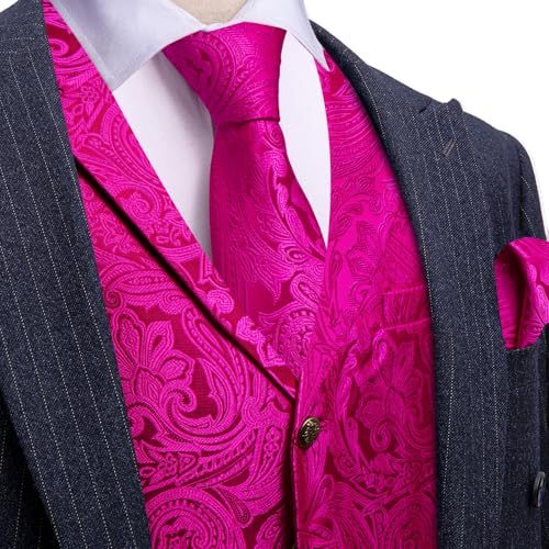 Image of Barry.Wang Mens Silk Lapel /Shawl Collar Vest Tie Sleeve Holder Set Formal /Casual Paisley Vests Wedding Tuxedo Waistcoat