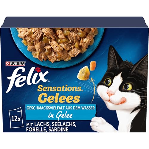Felix Sensations Gelées Nourriture Humide pour Chat Mélange de variétés de Poisson (6 x 12 sachets de 85 g)