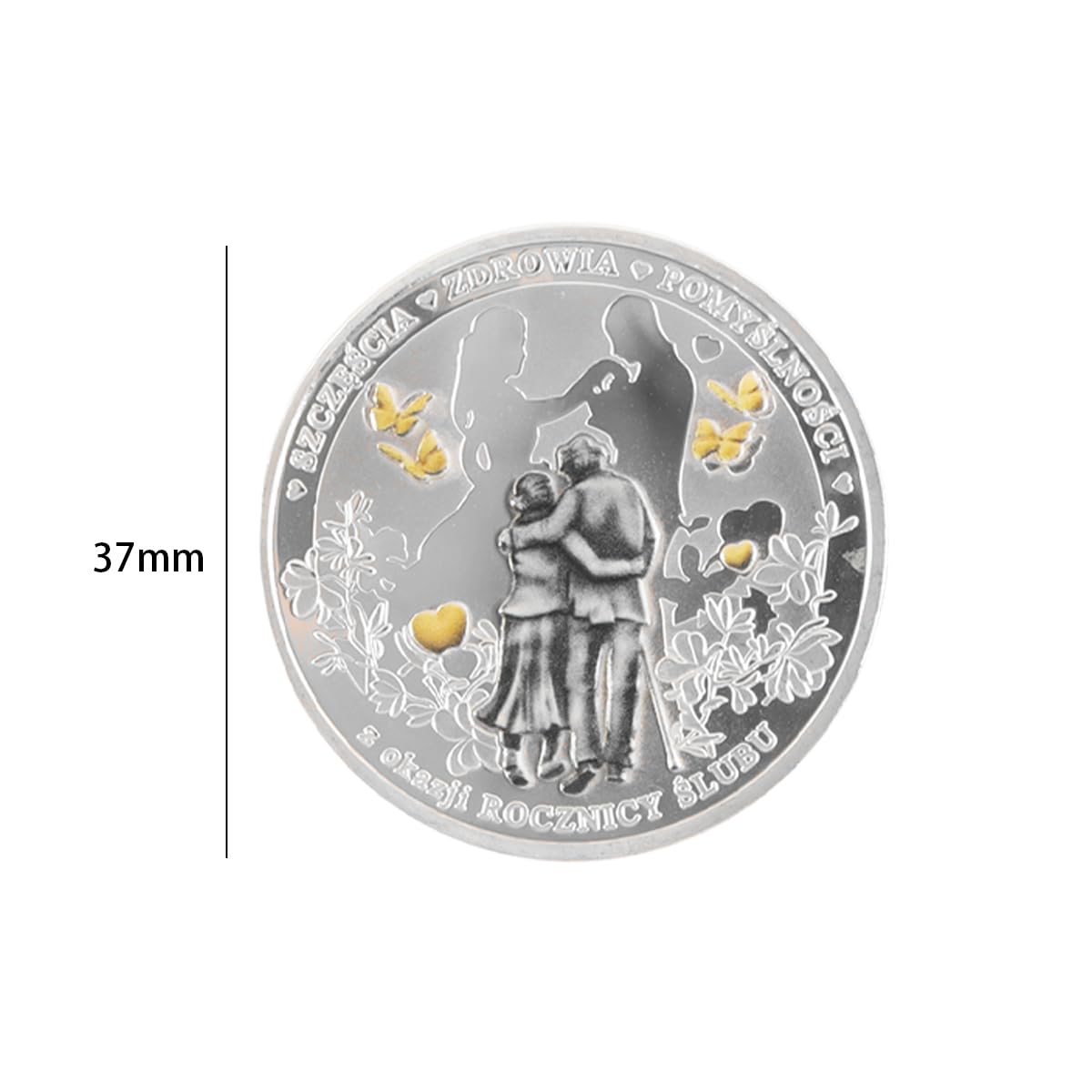 2 monety miłosne "Forever Love Happiness", posrebrzane, Polska, romantyczne małżeństwo, przedmiot kolekcjonerski, prezent na rocznicę ślubu