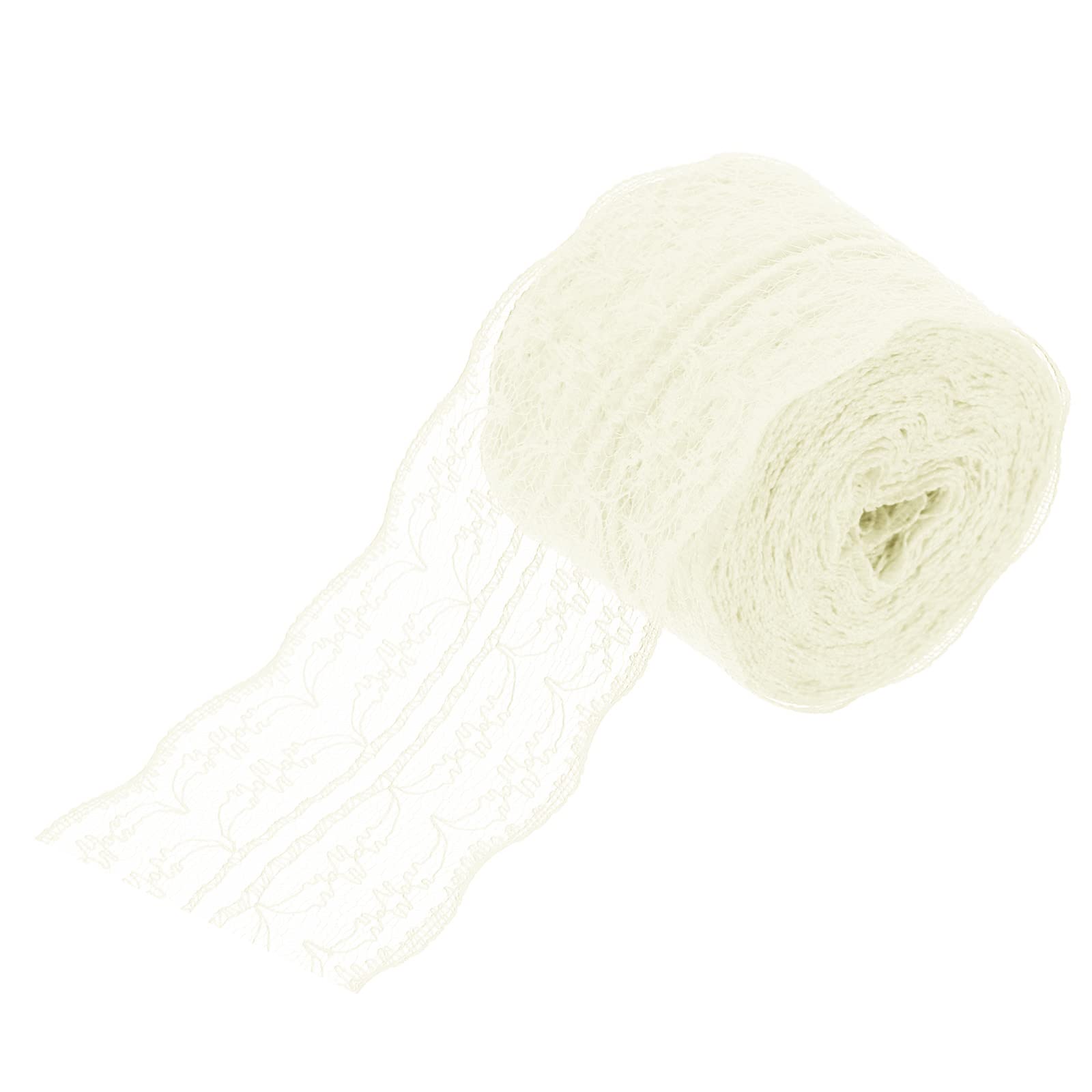sourcing map 1.8 Inch Wide 11 Yard Lace Ribbon Floral Pattern Beige Lace Trim Ribbon for Gift Wrapping Bouquets, Wedding Decor Sewing Making, and DIY Crafts