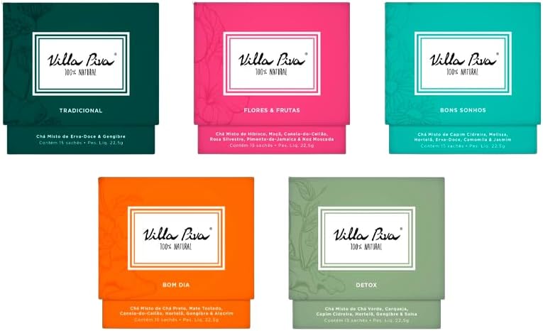 Kit 5 Chás Villa Piva: Bons Sonhos, Detox, Bom Dia, Tradicional, ...