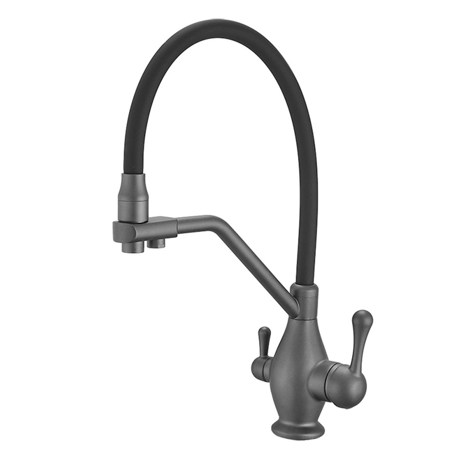 ZYCHSJXA Drinking Water Tap Grey Retro Kitchen Mixer Swivel Spout Brass Taps Double Outlet Faucet