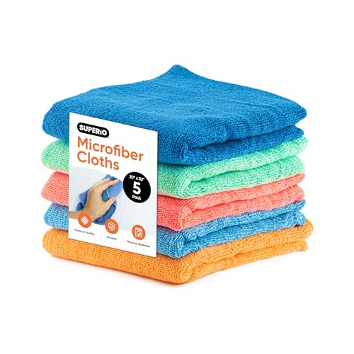 Image of Superio Microfiber Squeegee Mopping Towel Extra Large Miracle Cloth Streak Free Floor Cloth 20x30 House, Kitchen, Bathroom, Car Multi Colored, 10 Pack