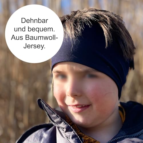 Wollhuhn ÖKO Kinder/Jungen/Mädchen Cooles Elastisches Stirnband/Haarband Bequem Zweilagig Jersey Oder Fleece Viele Motive 21215152 (Fußball Dunkelblau)