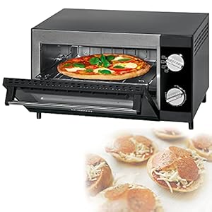 Mini pizzaoven met grill- en onderverhittingsfunctie, mini-multipizzaoven, 12 liter, vermogen 1000 W + bakplaat, rooster en kruimellade