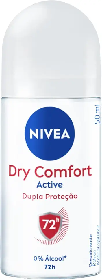 NIVEA Desodorante Antitranspirante Roll On Dry Comfort 50ml - Proteção prolongada de 72h, dupla proteção com ativos antitranspirantes, sensação de axilas secas e frescas