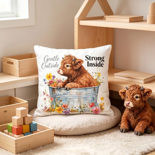 Funda de cojín de vaca de las Tierras Altas de 45 x 45 cm cojín floral interior fuerte 7