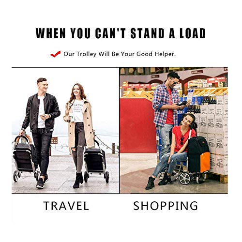 NanXi Einkaufstrolley in dunkel blau mit Kühlfach - Großer Trolley klappbar mit großen Rädern bis belastbar Einkaufstrolley mit,Braun – Bild 3