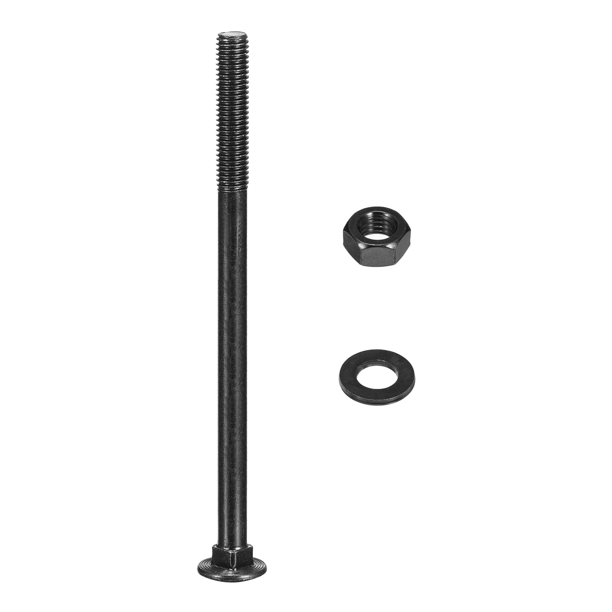 QUARKZMAN M10x165mm Bulloni A Testa Tonda Con Collo Quadrato Con Dadi E Rondelle, 12Set 304 Acciaio Inossidabile Bulloni A Testa Tonda Con Collo Quadrato, Nero