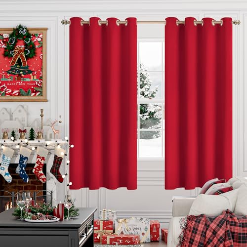 Image of YoungsTex Red Blackout Curtains for Bedroom 52 x 63 Inches Long - Thermal Insulated Drapes with Grommet Room Darkening Privacy for Living Room, 2 Panels