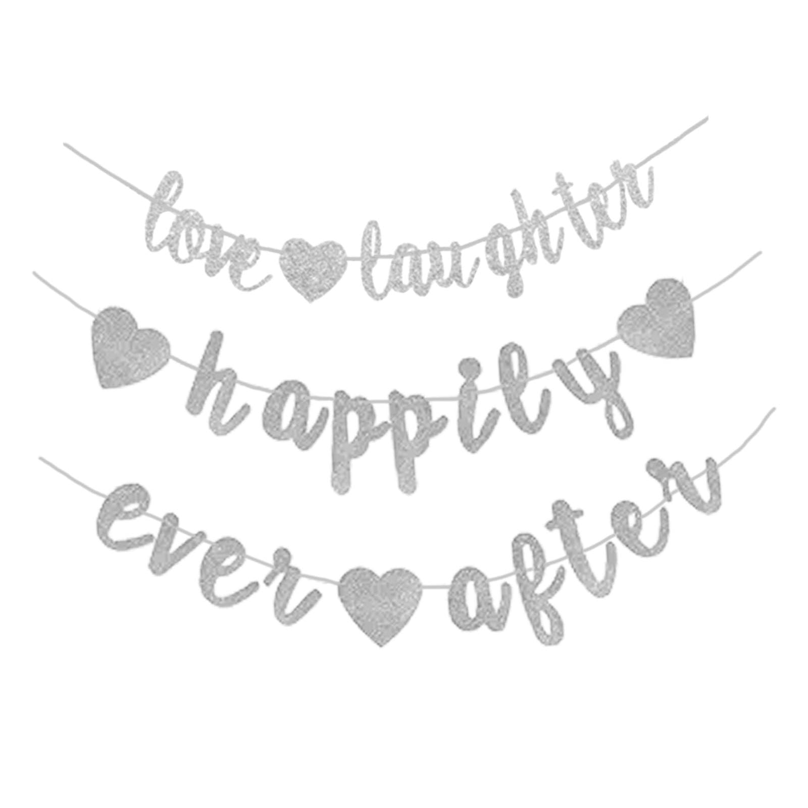 VGRDTW Just Married Decorations, Wedding Decorations, Just Married Banner, Silver Banner Bridal Party Sign, Elegant Wedding Reception Decor, Photo Backdrop Decoration