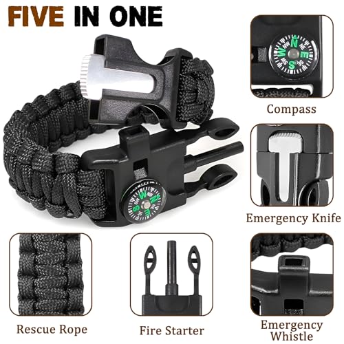 ZSMJAER 2 Stück Set Survival Armband,Multifunktion Paracord Armband Überlebensarmband,Pfeife,Feuerstein,Kompass,zum Outdoor-Aktivitäten (Schwarz)