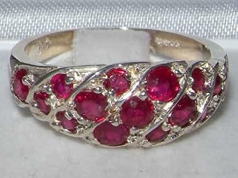 Ladies Solid Sterling Silver Natural Vibrant Ruby Band Ring Hand Made with Genuine Ruby