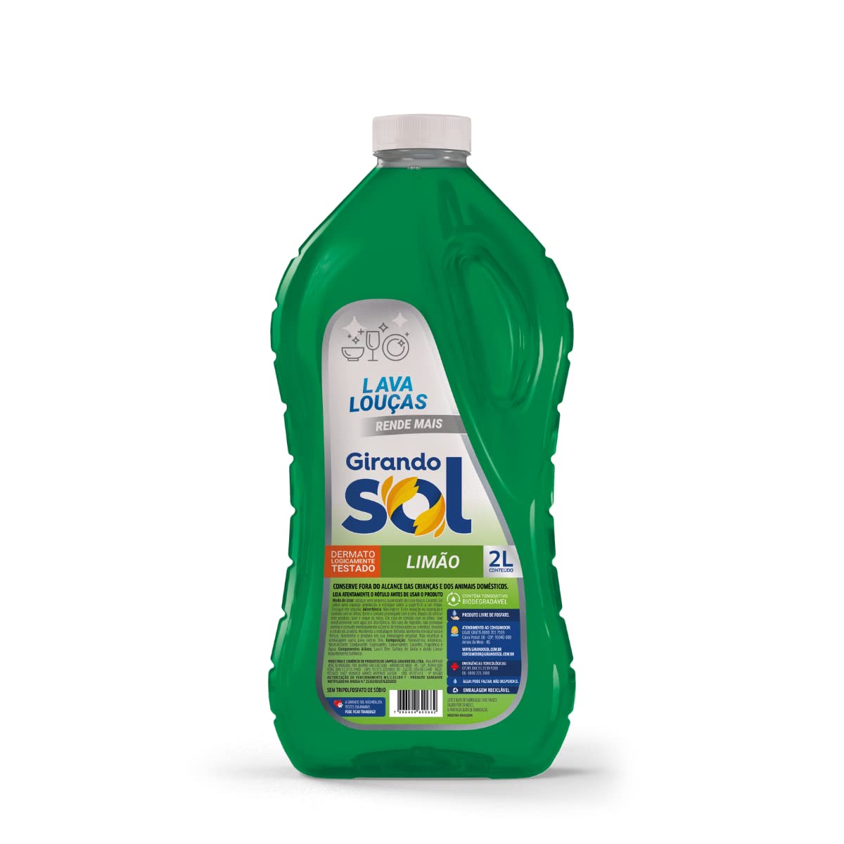 Detergente Lava-Louças Limão Girando Sol 2L, Detergente Líquido Para Lavar Louças, Verde,