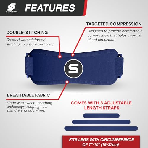 Image of Sleeve Stars Swedish Brand Patellar Tendon Support Strap for Women & Men Effective Osgood Schlatter Knee Brace Youth & Kids Knee Brace with 3 Adjustable Length fits 7 inch-15 inch (Single /Navy Blue /Kids)