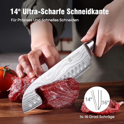 PAUDIN Santokumesser, Klingenlänge17 cm Kochmesser aus deutschem Messerstahl, Sushi Messer...