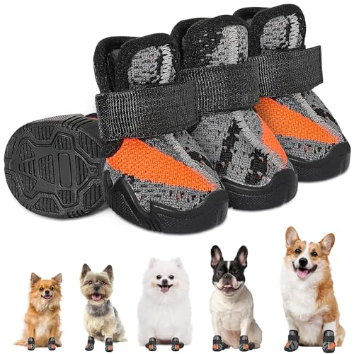 SlowTon Zapatos para Perros Pequeños - 4PCS Botas Transpirables Protectores Patas para Pavimento Caliente en Verano, Botines para Perros con Suelas Antideslizantes para Caminar, Correr Senderismo