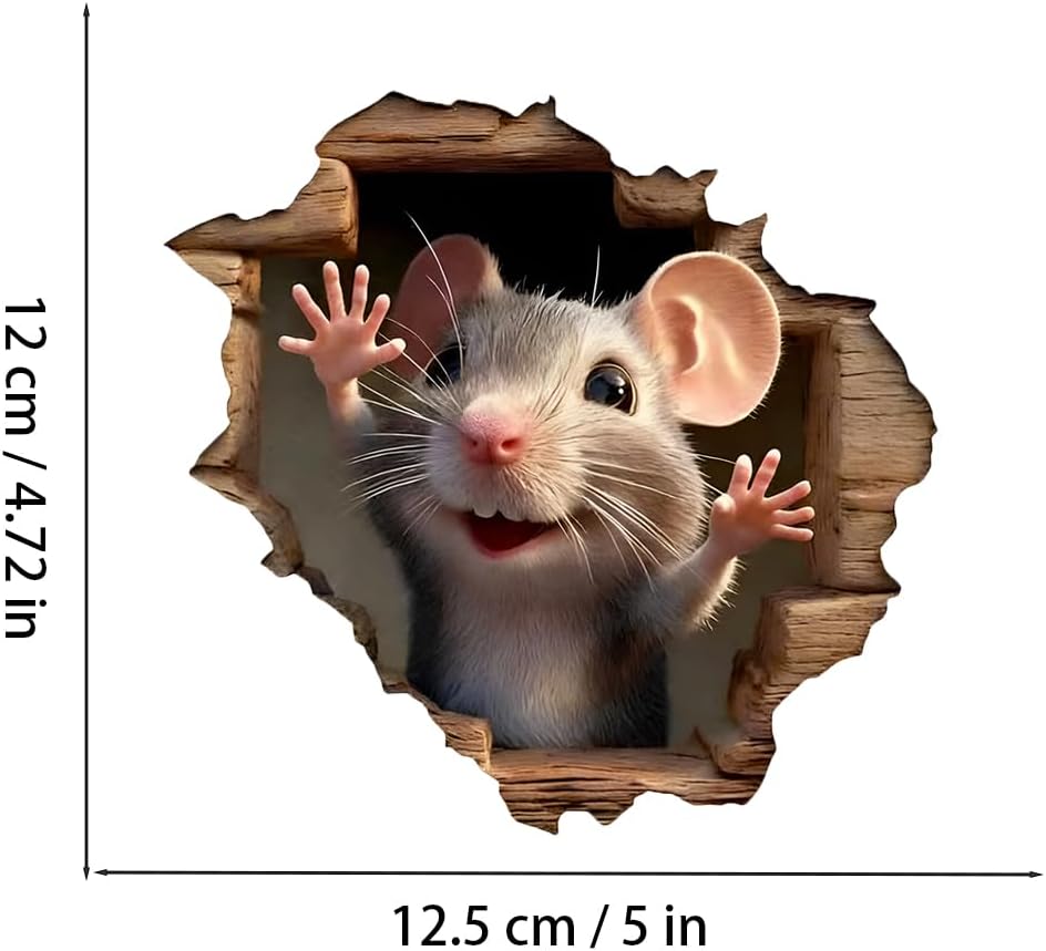 3D Broken Wood Mouse Sticker 2-Pack, Realistic Cracked Effect Vinyl Wall Decal, Waterproof Removable for Wall Art, Car, Laptop, Furniture Decor LB-0111 image 4