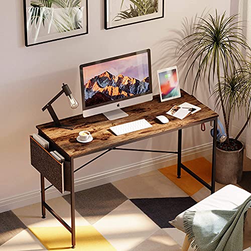 Bestier 47 Inch Modern Simple Style Portable Table Home Office Engineered Wood Desktop Mount Computer Desk W/ Storage Bag And Iron Hook, Rustic Brown #TOP1