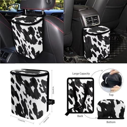 Wanyint Black Cow Print Car Seat Cover Split Covers for Women Men, Car Steering Wheel Cover Seat Belt Strap Pad Trash Bag Mount Phone Holder Rearview Mirror Accessories Cup Holder Key Chain, 15 PCS by Wanyint - Used condition - Image 4