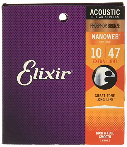 Elixir Nanoweb rivestimento 16002 10 – 47 chitarra acustica di bronzo fosforoso extra Light (2...