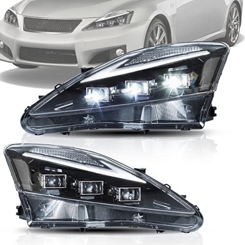 VLAND Headlights Assembly Fit for Lexus IS250/IS250C IS350/IS350C IS220d 2006-2012, ISF 2008-2014 W/Start-up Animation Blue DRL, Sequential Turn Signal,Plug and Play Clear Reflector