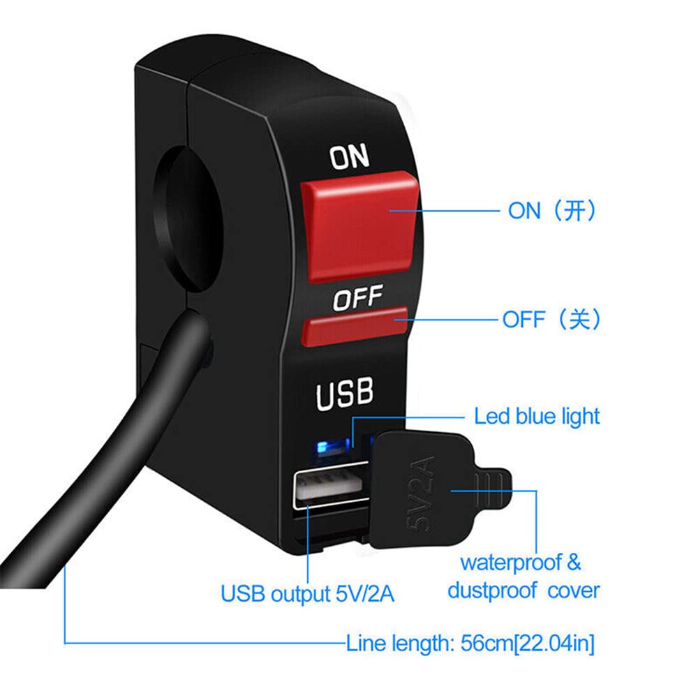 MOOKEENONE 1* Charger, Motorcycle Handlebar USB Socket Splitter Charger Power Adapter for Mobile Phone