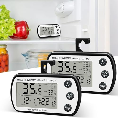 BluSwim 2 Pack Digital Refrigerator Thermometer with Large LCD Display,