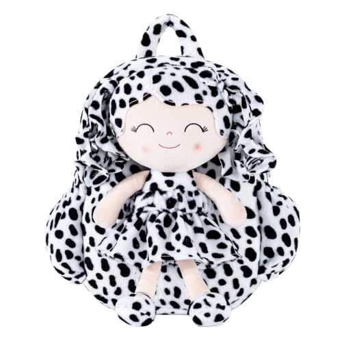 Image of Gloveleya Toddler Backpack Baby Girl Gifts Plush Curly Hair Doll Animal Edition Backpack - White with Black Spots 11''