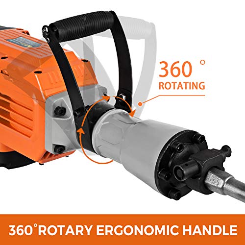 Mophorn 3600W Electric Demolition Hammer Heavy Duty Concrete Breaker 1800 RPM Jack Hammer Demolition Drills with Flat Chisel Bull Point Chisel (3600 W)