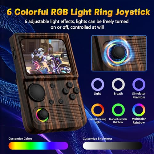 Image of R36T Retro Handheld Game Console, 3.5 Inch Video Game Console with 3500mAh Battery, Retro Gaming Console Supports WiFi Download Multiple Emulators and Network Battling (Wood Grain Coffee Color)