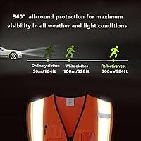 Vista 3 de Chaleco de seguridad reflectante para hombres y mujeres con 5 bolsillos y cierre frontal de cremallera, chaleco de malla de alta visibilidad