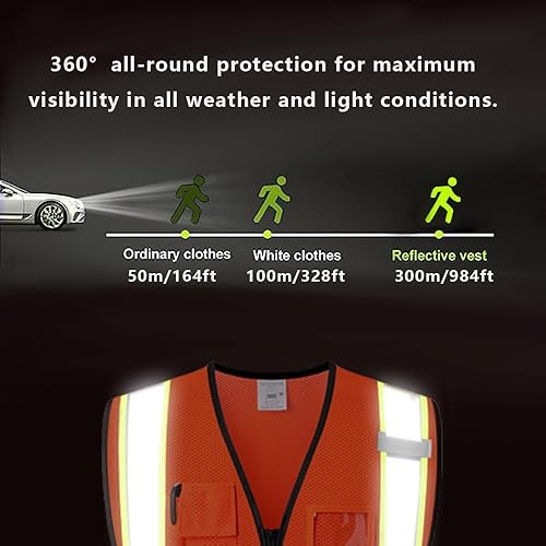 Miniatura 7 de Kazsaifo Chaleco de seguridad reflectante para hombres y mujeres, con 5 bolsillos y cremallera frontal, chaleco de malla de alta visibilidad,