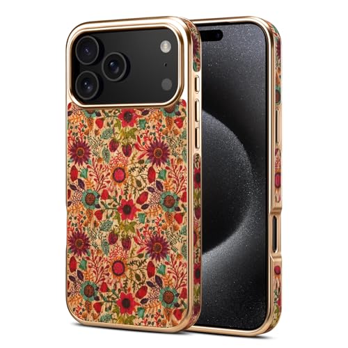 Coque iPhone 17 mince en cuir PU vintage jaune avec cadre doré