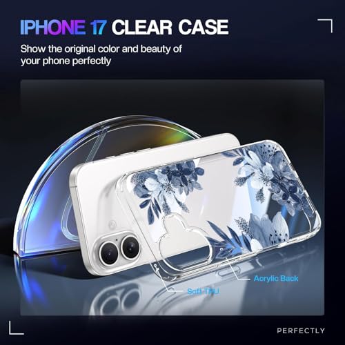Image of Elzzi Floral Case for iPhone 17, Lavender Flower Clear Phone Case for Women Girls, Cute Aesthetic Purple Botanical Transparent Shockproof Protective Slim Cover (Lavender Grey)