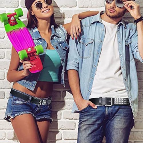 Black Studded Belt Punk Rock Rivet Belt Grommet Threads Belt with Bright Metal Pyramid Punk Leather Belt for Jeans (Pink)4