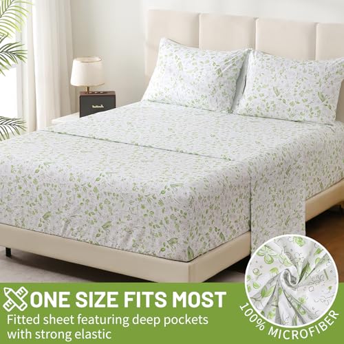 Image of Bedlifes Floral Pattern Bed Sheet Set Queen Size, 16 inch Deep Pocket 4PCS | Ultra Soft Microfiber, Breathable & Silky, OEKO-TEX Certified, Easy-Care Machine Washable, 4PCS, All-Season Spring Bedding