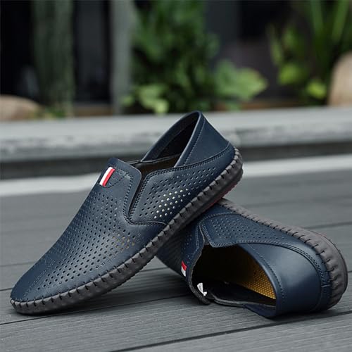 Mens Leather Cut Out Breathable Loafers Fashion Round Toe Slip On Soft Solewalking Flats Sandals Formal Business Casual Comfortable Work Shoes3