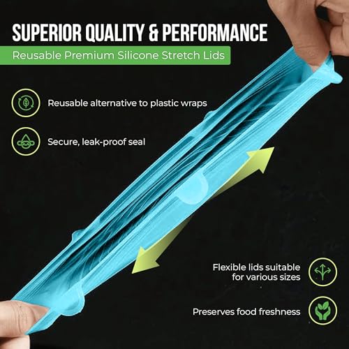 Image of Reusable Silicone Stretch Lids for Food Storage in Fridge - Elastic Heat-Resistant Bowl Covers, Cups, Cans, Jars - Universal Food Grade Lid for Containers - 7 Pack - Blue Mist Stretchy Lid Set