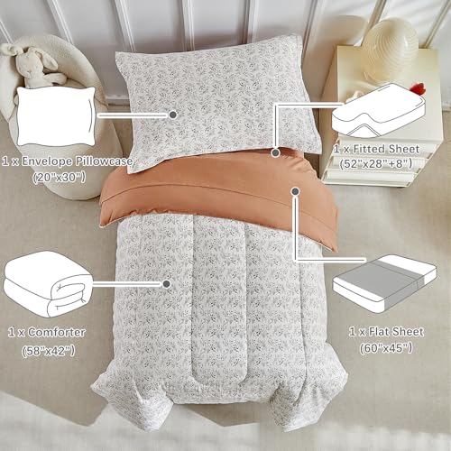 Image of DuShow Toddler Bedding Set for Girls and Boys,4 Piece Bed-in-a-Bag Toddler Comforter Sets,Tan Leaf Crib Bedding Sheets Set,Include Quilt Comforter,Flat Sheet,Fitted Sheet,Pillowcase