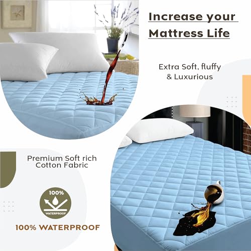 Image of Ayka 100% Waterproof Cotton Quilted Mattress Protector Queen Size Breathable Hypoallergenic Noiseless Ultra Soft Fitted Bed Protector 78x60 inch Mattress /Bed Cover (Queen 78x60 | 6.5x5 ft, Blue)