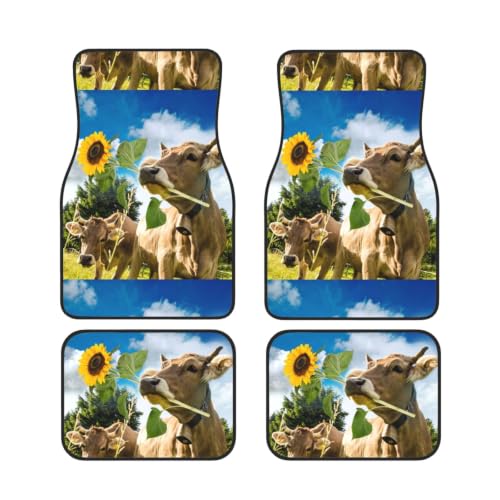 Alfombrillas de coche de neopreno universales juego de 4 con estampado de vaca