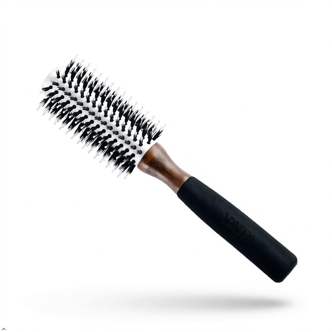 VANITY Thermal Round Brush with Wooden Handle - Salon Professional Porcupine Bristle High-Traction Detangler (Medium 1.3" Barrel / 35mm for Everyday Styling)