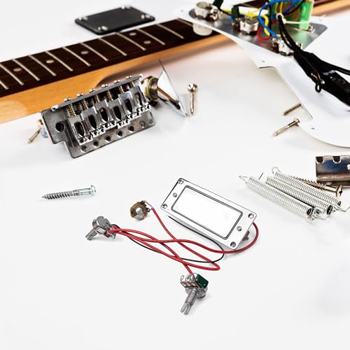 Pre-Wired Guitar Pickups, Humbuckers Wiring Harness Parts For Cigar Box Electric Guitar, Volume Tone Pots 500K Jack and Double Dual Closed Coil Electronics Kit, Chrome Musical Instrument For Guitarist