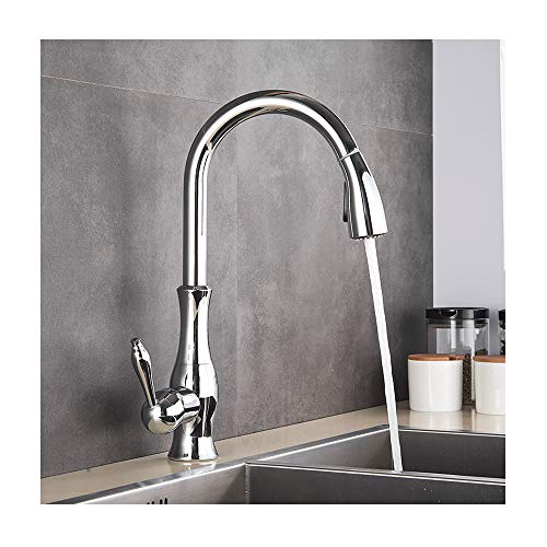 Mxxephemer Grifo de Cocina con rociador de Agua fría y Caliente de 2 Modos, Grifo de Fregadero de Cocina de latón, Monomando extraíble, Mezclador de Fregadero de Cocina, níquel Cepillado (Cromo)